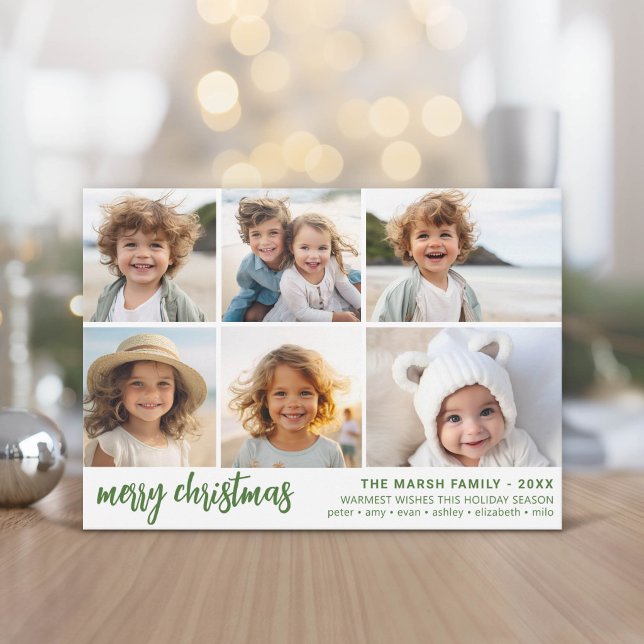 6 Fotos - Script Feliz Navidad - Verde (Modern, minimal Holiday Greeting Card)