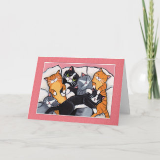 6 gatos con sueño en la cama - Tarjetas de arte pa