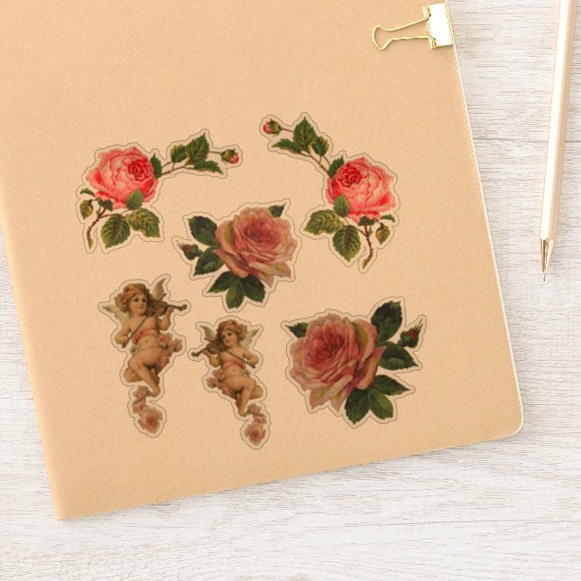 6 pegatinas victorianos muertos Rosa Cherub Angel (Cuaderno)