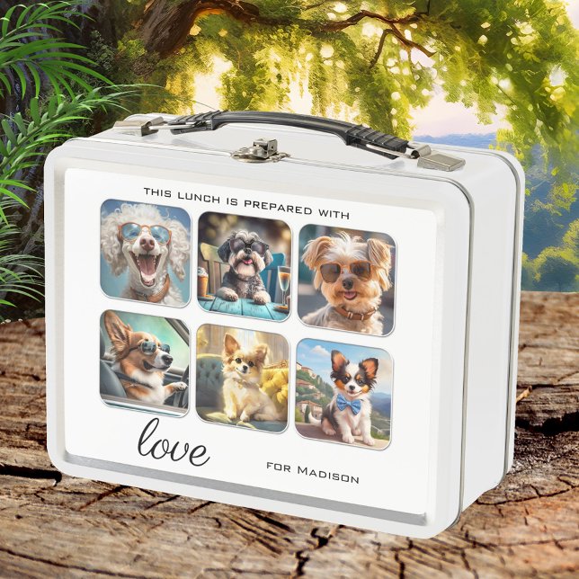 6 Perros Collage de fotos o cutáneo (Lunch Box featuring 6 of your custom photos (or cute dogs!) framed by a simple white background.)