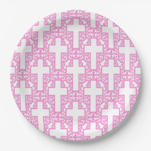 6 PLATOS FIESTAS DE PAPEL blanco rosado