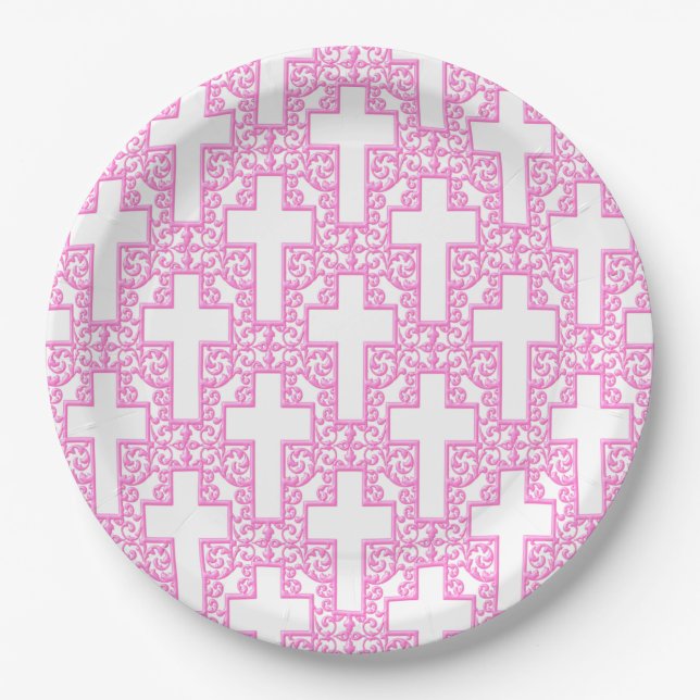 6 PLATOS FIESTAS DE PAPEL blanco rosado (Anverso)