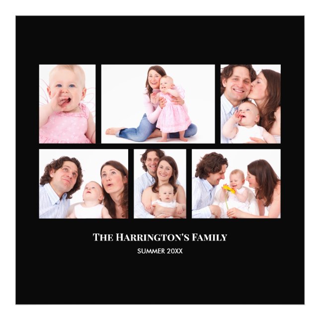 6 secciones Personalizado foto marcos negros (Frente)