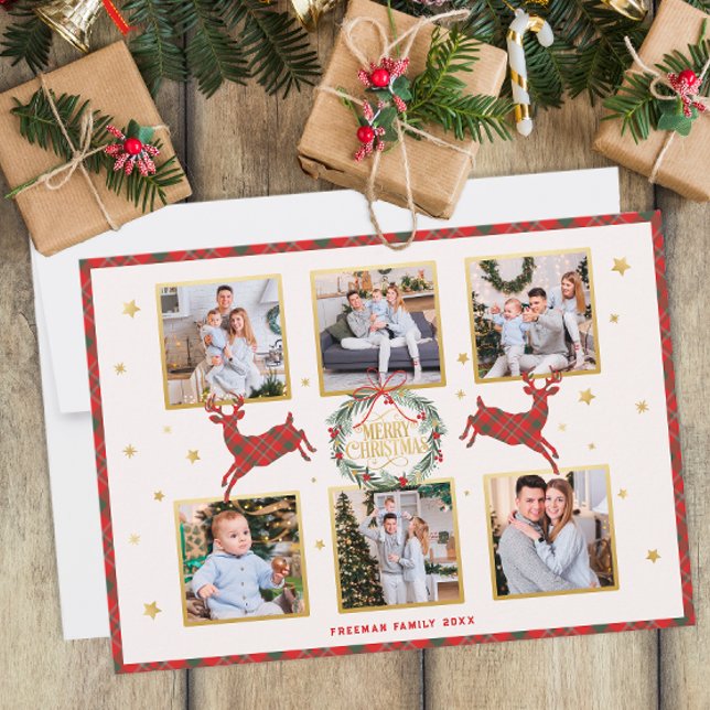 6 Tarjeta de vacaciones para Navidades de renos re (Family Christmas Greeting Card)