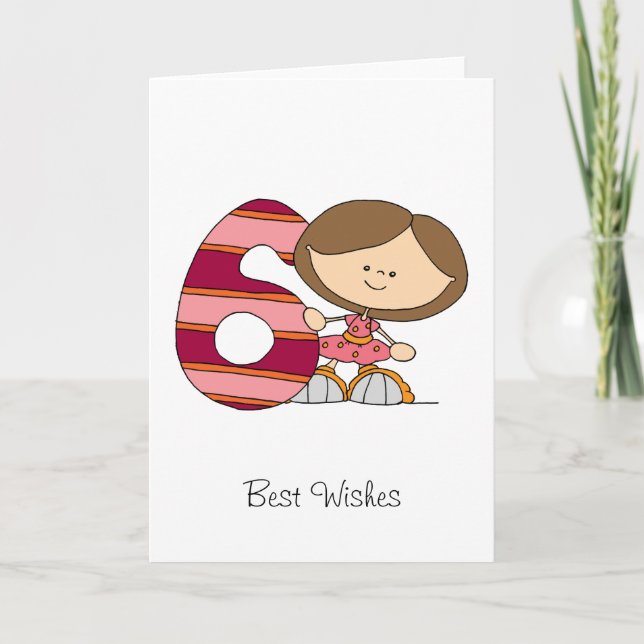 6to cumpleaños - tarjeta de felicitaciones - chica (Anverso)