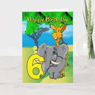 6to Tarjeta de cumpleaños - elefante, jirafa,