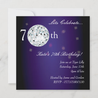 70ª invitación a la fiesta Purple Disco Ball