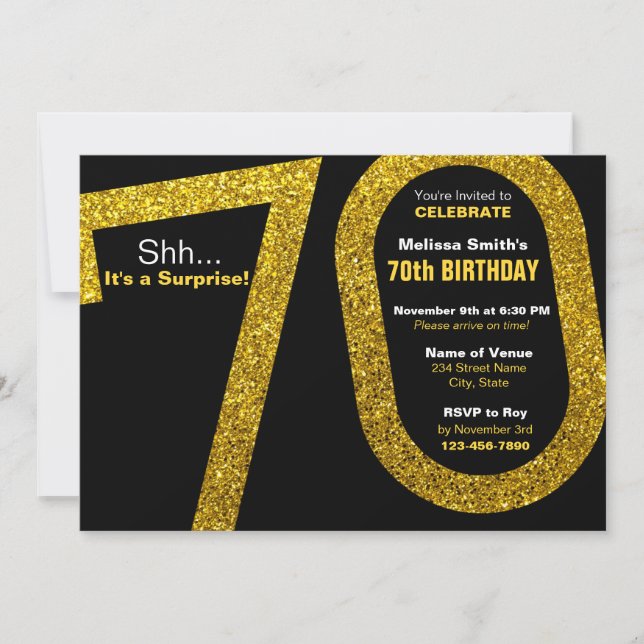 70º Purpurina de Oro Invitación al cumpleaños (Anverso)