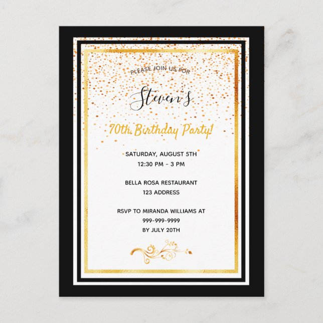70.ª fiesta de cumpleaños invitación de oro blanco (Anverso)