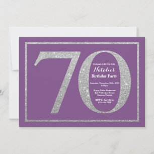 70.ª invitación a cumpleaños Purpurina morado y pl