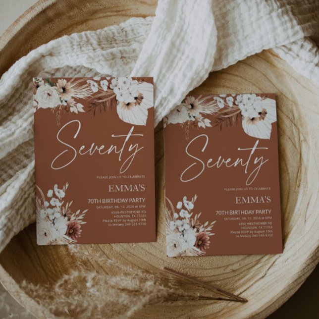 70.ª invitación a cumpleaños Terracotta Boho Pampa (Subido por el creador)