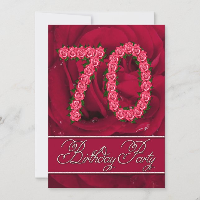 70.ª invitación a la fiesta de cumpleaños con rosa (Anverso)