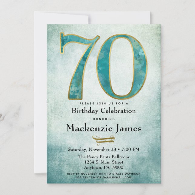 70.ª invitación de cumpleaños Adulto de oro azul t (Anverso)