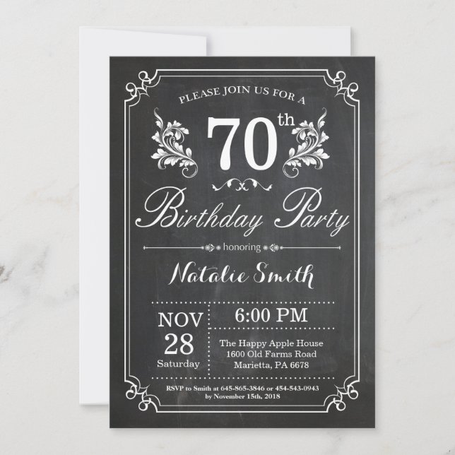 70.ª invitación de cumpleaños Carbono floral (Anverso)