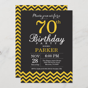 70.ª invitación de cumpleaños Chevron negro y amar