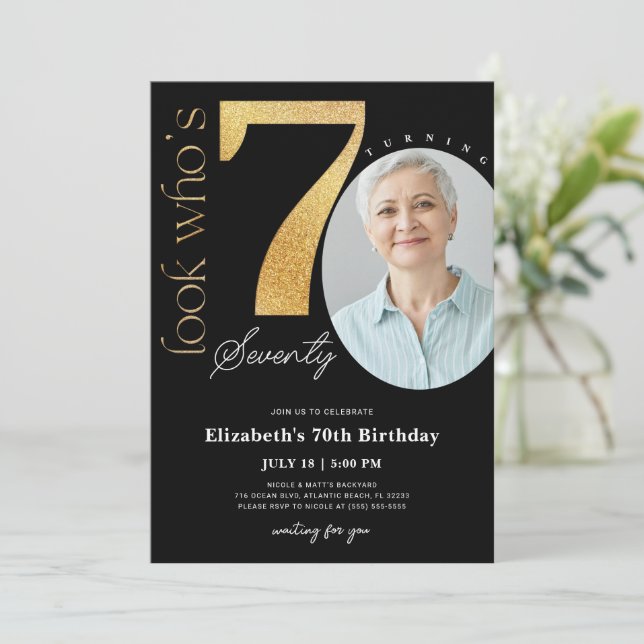 70.ª invitación de cumpleaños de oro negro con fot (Anverso de pie)