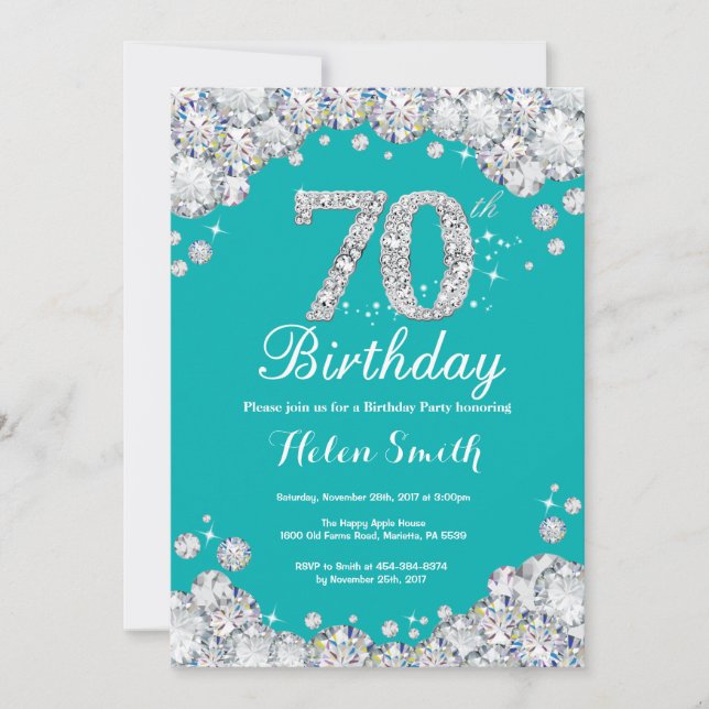 70.ª invitación de cumpleaños Diamante Verde azula (Anverso)