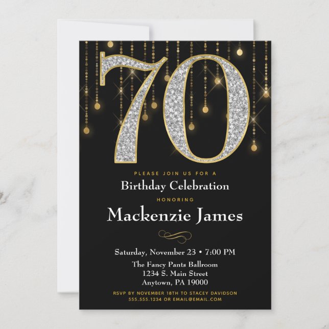 70.ª invitación de cumpleaños Diamantes de oro neg (Anverso)