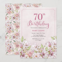 70.ª invitación de cumpleaños Floral rosa