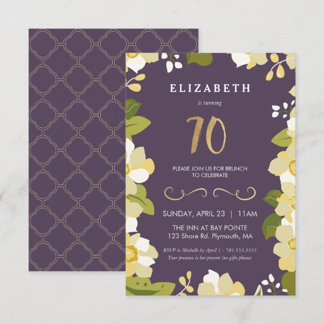 70.ª invitación de cumpleaños, Personalizado, flor (Anverso / Reverso)