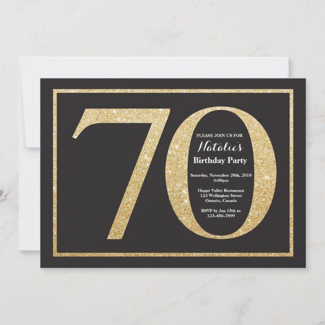70.ª invitación de cumpleaños Purpurina de oro (Anverso)