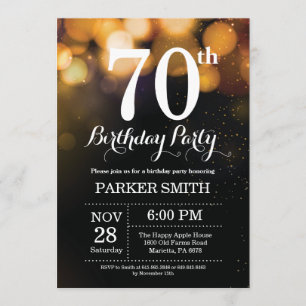 70.ª invitación de cumpleaños Purpurina de oro