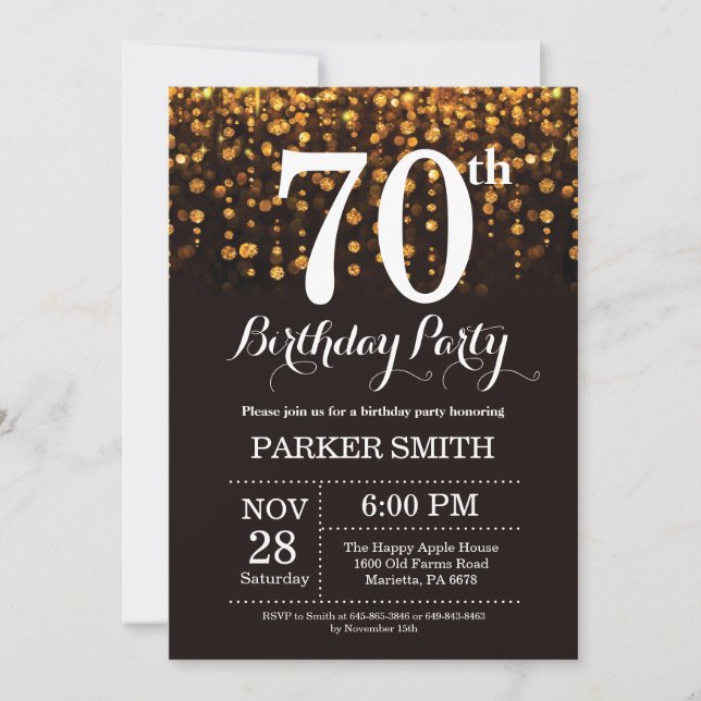 70.ª invitación de cumpleaños Purpurina de oro (Anverso)