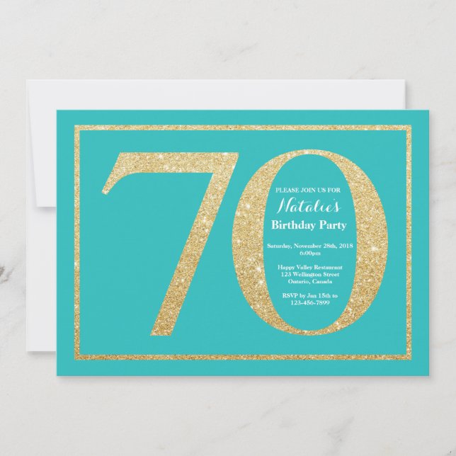 70.ª invitación de cumpleaños Purpurina Verde azul (Anverso)