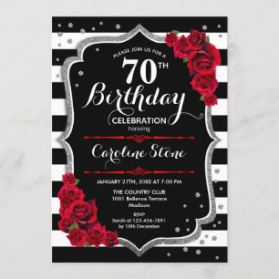 70.ª invitación de cumpleaños Rosas de franjas bla
