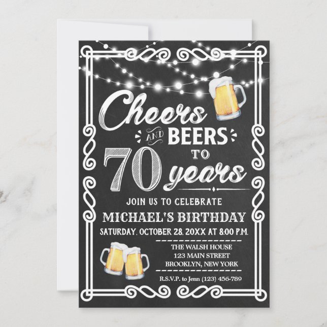 70.ª invitación de cumpleaños | Salud y cerveza (Anverso)