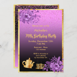 70.ª invitación de fiesta de cumpleaños oro morado