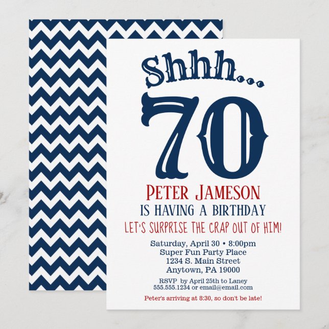 70.ª sorpresiva invitación al cumpleaños masculino (Anverso / Reverso)