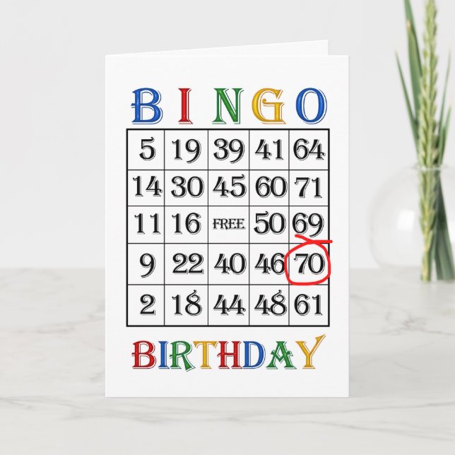 70.ª tarjeta de Bingo de Cumpleaños (Anverso)