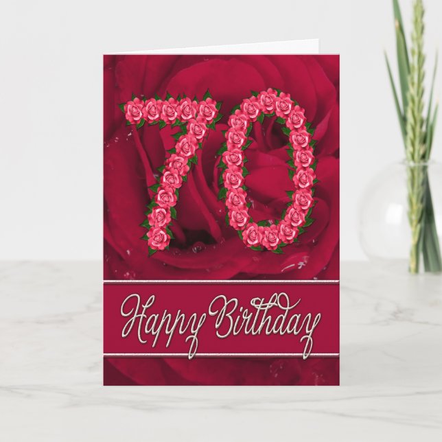70.ª tarjeta de cumpleaños con rosas y hojas (Anverso)