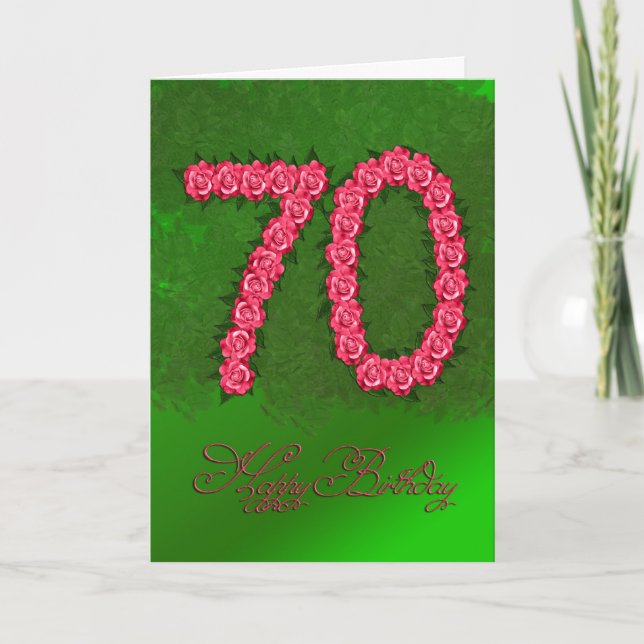 70.ª tarjeta de cumpleaños con rosas y hojas (Anverso)