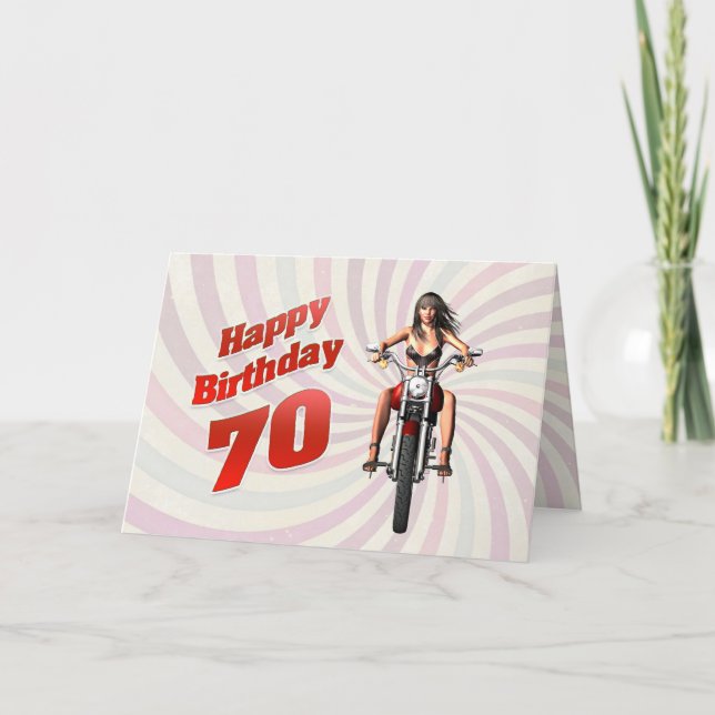 70.ª tarjeta de cumpleaños con un chica de moto (Anverso)
