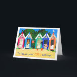 70.ª tarjeta de cumpleaños para padre - cabañas de<br><div class="desc">Una tarjeta de cumpleaños número 70 para un padre,  con una hilera de cabañas de playa,  de un collage de papel pintado a mano de Judy Adamson. Puedo cambiar fácilmente el texto en la portada y usted puede cambiar o borrar el mensaje interno usted mismo.</div>