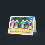 70.ª tarjeta de cumpleaños para padre - cabañas de<br><div class="desc">Una tarjeta de cumpleaños número 70 para un padre,  con una hilera de cabañas de playa,  de un collage de papel pintado a mano de Judy Adamson. Puedo cambiar fácilmente el texto en la portada y usted puede cambiar o borrar el mensaje interno usted mismo.</div>