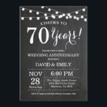 70.º Cartel de Invitación al Aniversario del Boda<br><div class="desc">Invitación al 70° Aniversario del Boda. Fondo del tablero. Luces de cadena. Blanco y negro. 1ª, 2ª, 3ª, 4ª, 5ª, 10ª, 15ª, 20ª, 25ª, 30ª, 35ª, 40ª, 45ª, 50ª, 55ª, 60ª, 65ª, 70ª, 75ª, 80ª, cualquier año. Cumpleaños de adultos. Fiesta de cumpleaños de hombre o mujer. Para una mayor personalización,...</div>
