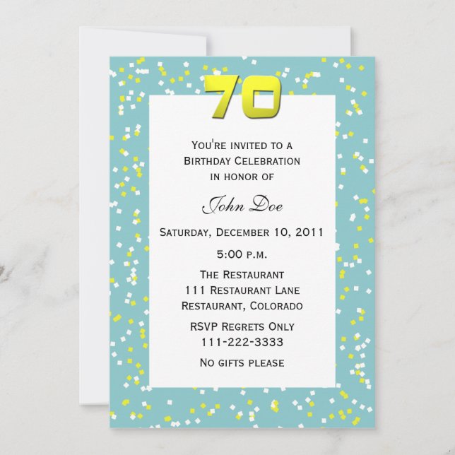70.º Confetti de la invitación de cumpleaños (Anverso)