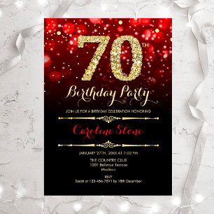 70.º cumpleaños - Invitación de oro negro rojo