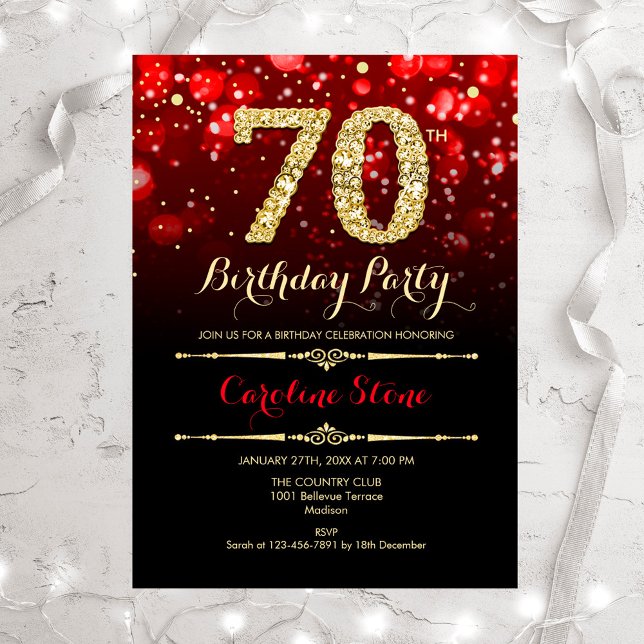 70.º cumpleaños - Invitación de oro negro rojo (Subido por el creador)