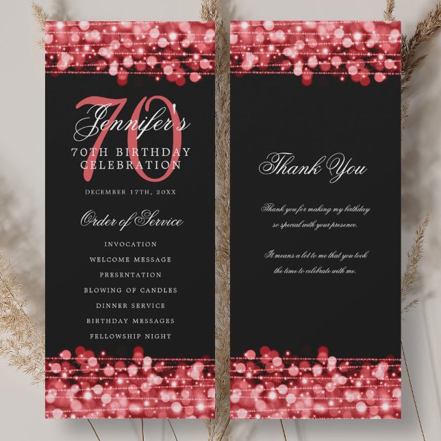 70.º Programa de Cumpleaños Ruby Red con Gracias (70th Birthday Program Ruby Red w/ Thank You)