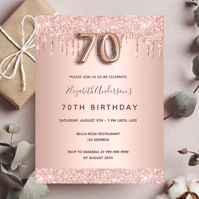 70.º rosa purpurina de oro invitación a sonrojar (Subido por el creador)