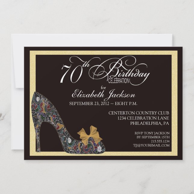 70.a invitación del cumpleaños del zapato floral (Anverso)
