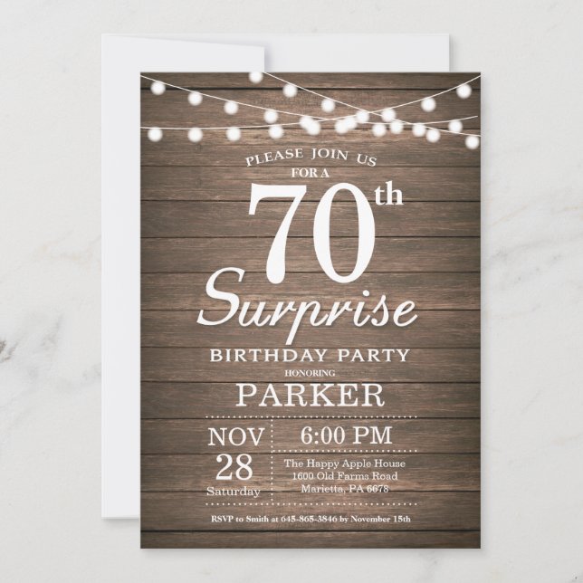 70.a madera de la invitación del cumpleaños de la (Anverso)