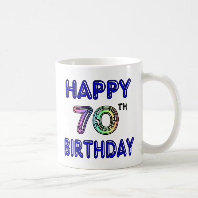 70.a taza feliz del cumpleaños en fuente del globo (Derecha)