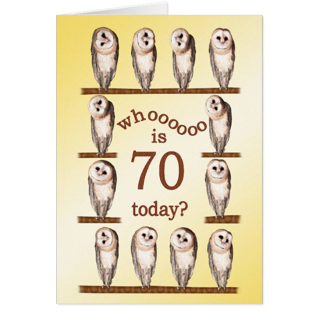 70 cumpleaños, tarjeta Curious owls. (Frente)