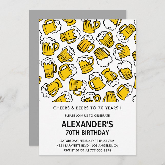 70 invitaciones de cumpleaños Hombres Saludos y Ce (Anverso / Reverso)