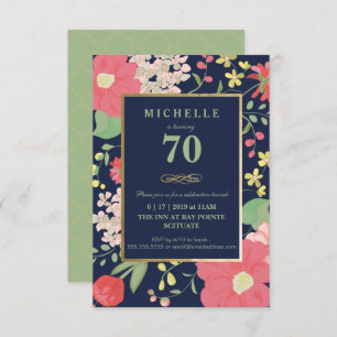 70.o Invitación del cumpleaños - floral elegante,